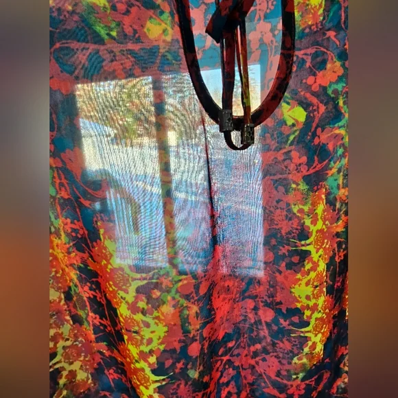 Princess Vera Wang Womens Size M Dolman Sleeve Blouson Sheer Abstract Floral Top - Picture 7 of 12